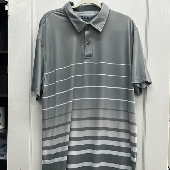 Izod Gray Polo Shirt with Striped Design - Picture 1 of 5